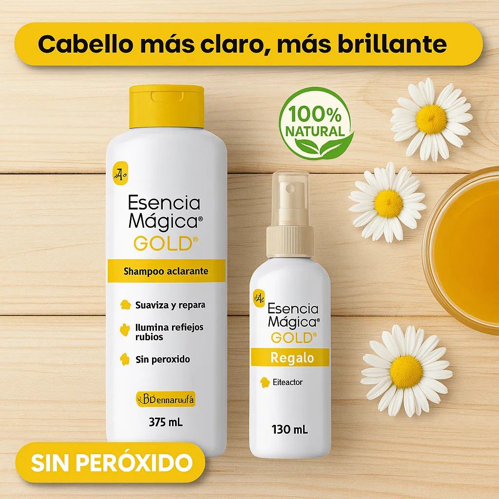 Combo Gold Esencia Aclaradora Kids – Shampoo 375 ml + Spray 130 ml (Apto desde 1 año)
