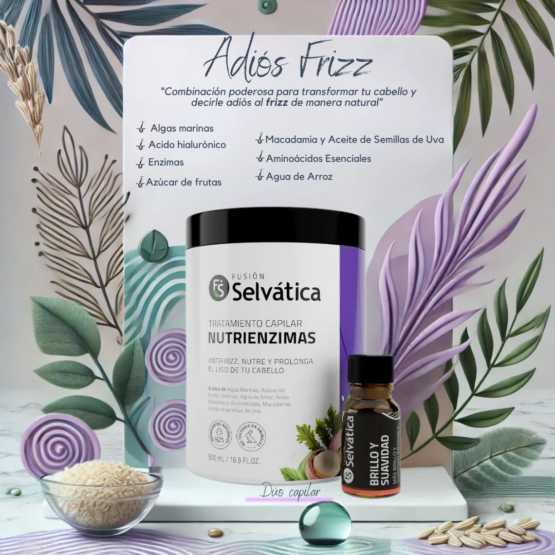 Dúo Capilar ADIÓS FRIZZ – Fusión Selvática | Tratamiento Natural Antifrizz