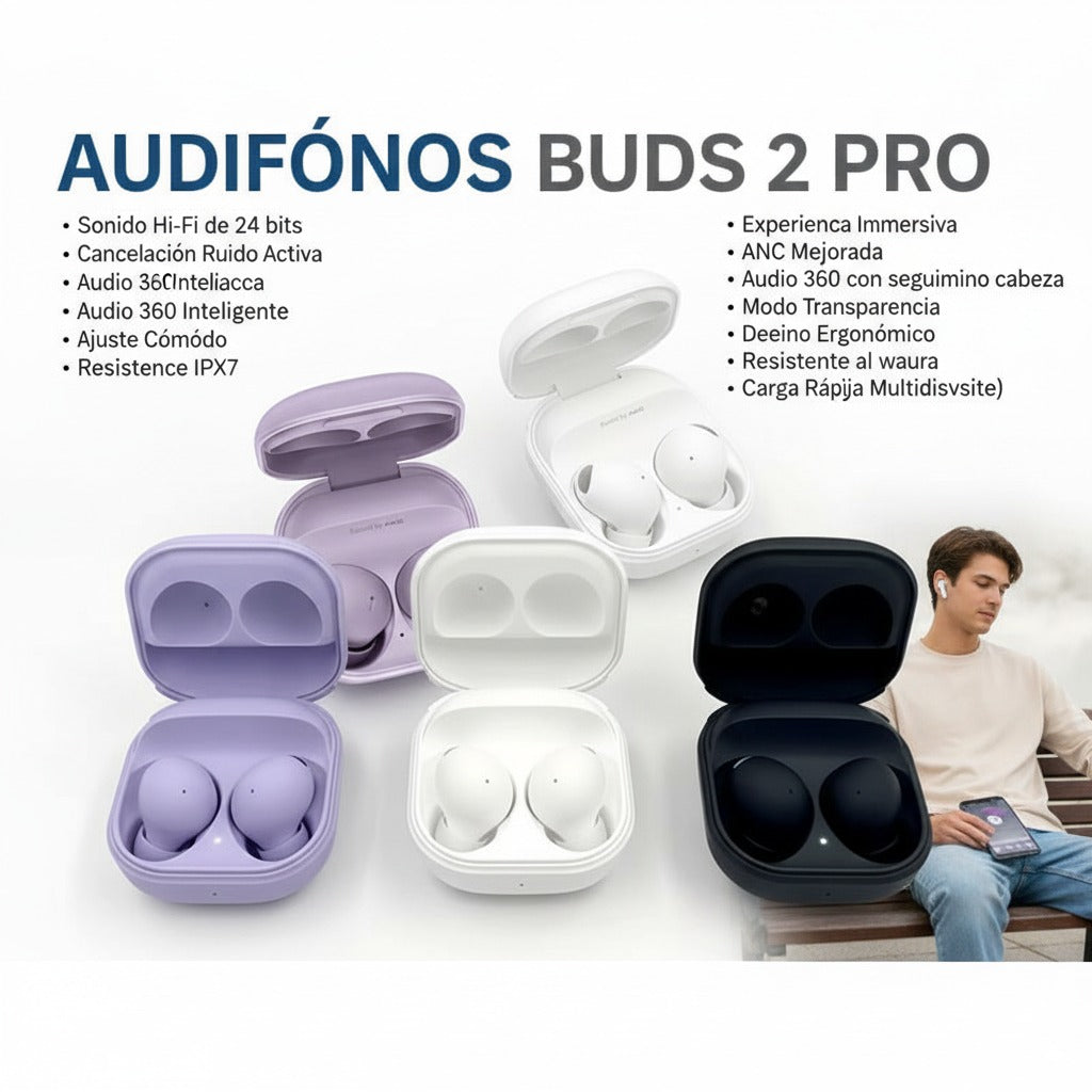 Auriculares Inalámbricos Premium Buds 2 Pro – Cancelación Activa de Ruido, Sonido Hi-Fi 360° y Estuche de Carga Rápida