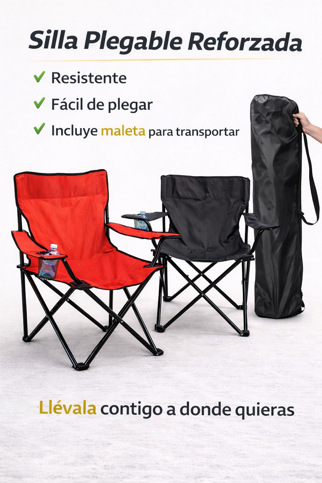 Silla Plegable Tipo Camping con Portavasos – Resistente, Cómoda y Fácil de Transportar
