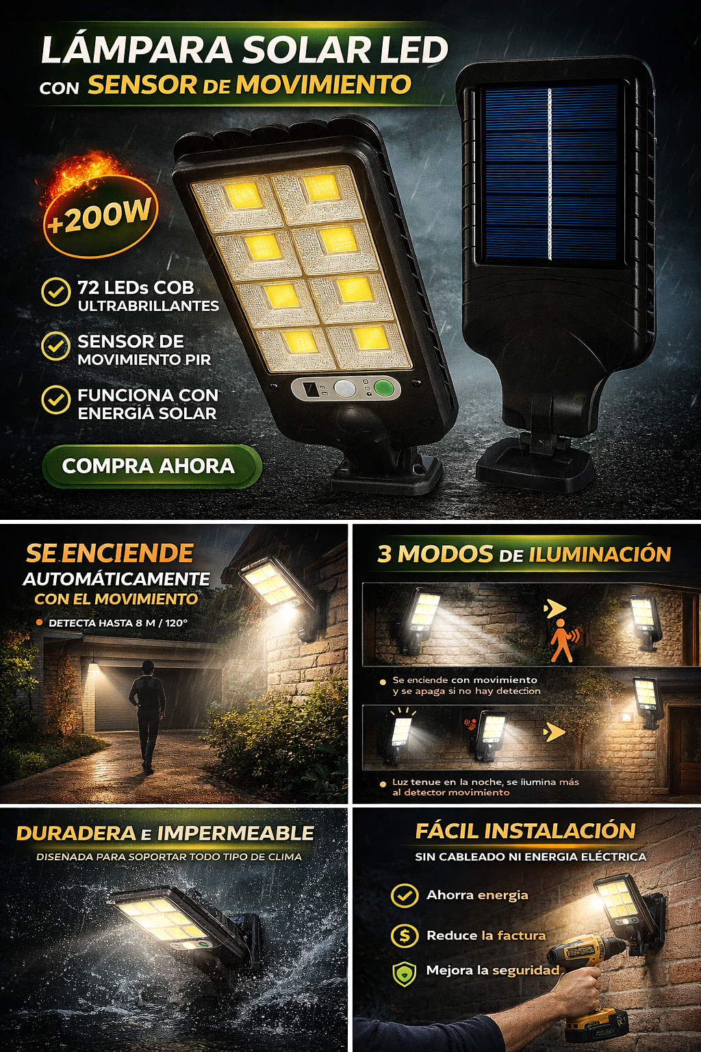 Lámpara Solar 200W (Kit 2x1 Especial o 2x4 Super promo)