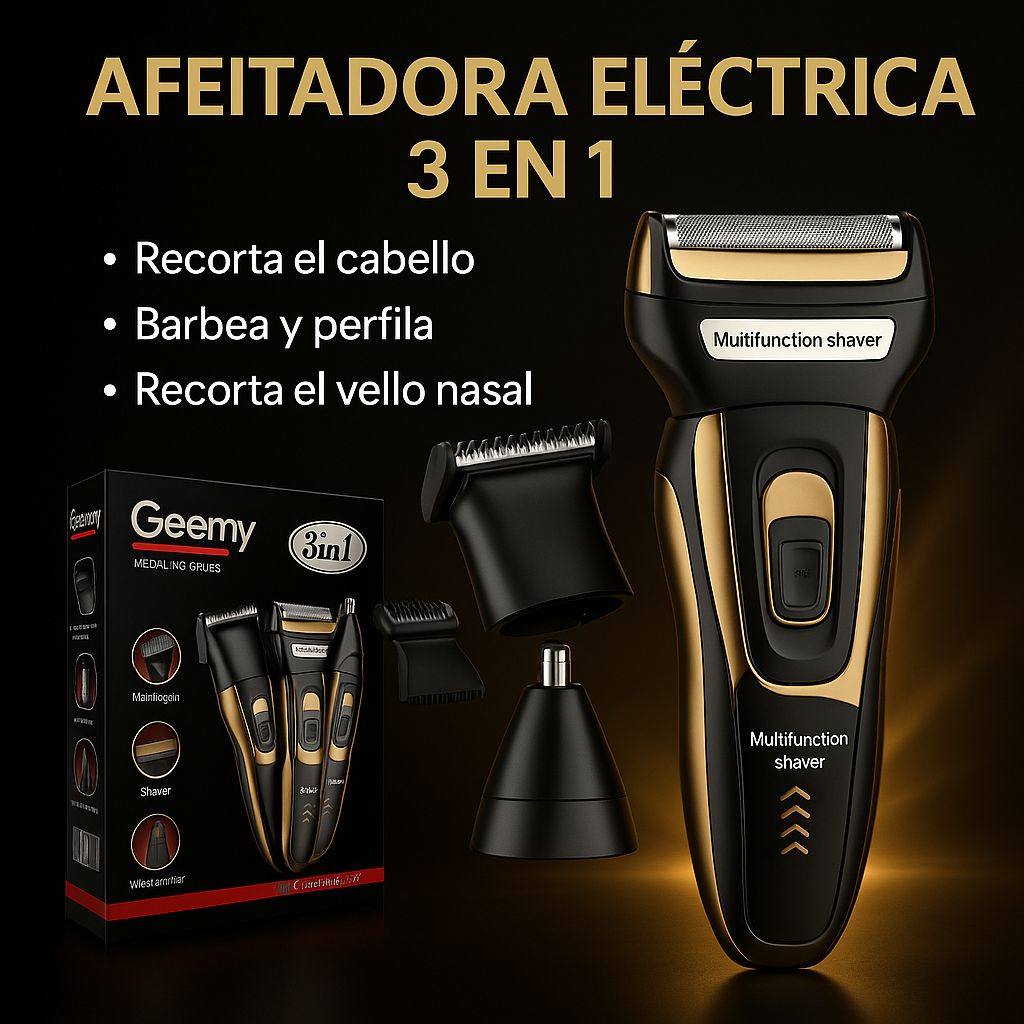 Afeitadora Eléctrica Portátil 3 en 1 — Motor Silencioso, Impermeable, Recargable USB | Hombre y Mujer