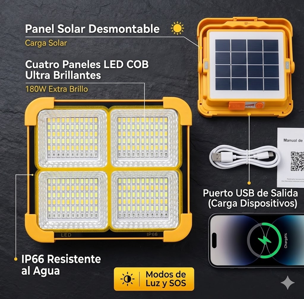 Estación Lumínica Solar 360° con Power Bank Integrado - Brillo Extremo IP66