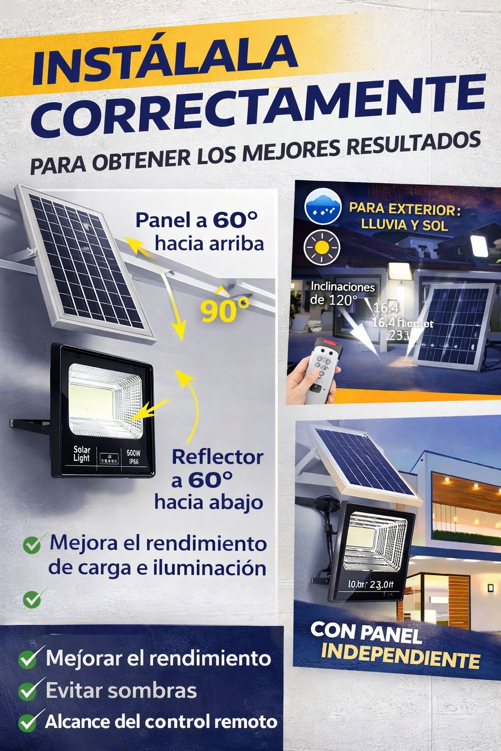 Lámpara Solar Industrial 500W Real con Panel Independiente