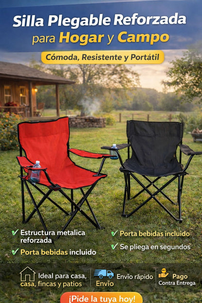 Silla Plegable Tipo Camping con Portavasos – Resistente, Cómoda y Fácil de Transportar