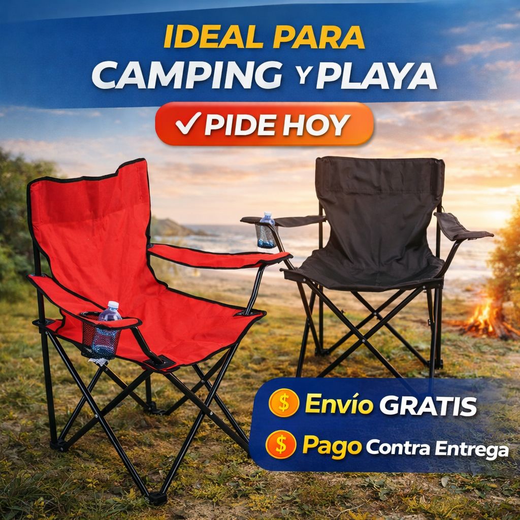 Silla Plegable Tipo Camping con Portavasos – Resistente, Cómoda y Fácil de Transportar