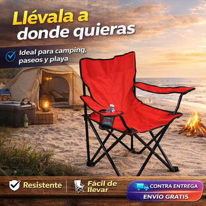 Silla Plegable Tipo Camping con Portavasos – Resistente, Cómoda y Fácil de Transportar