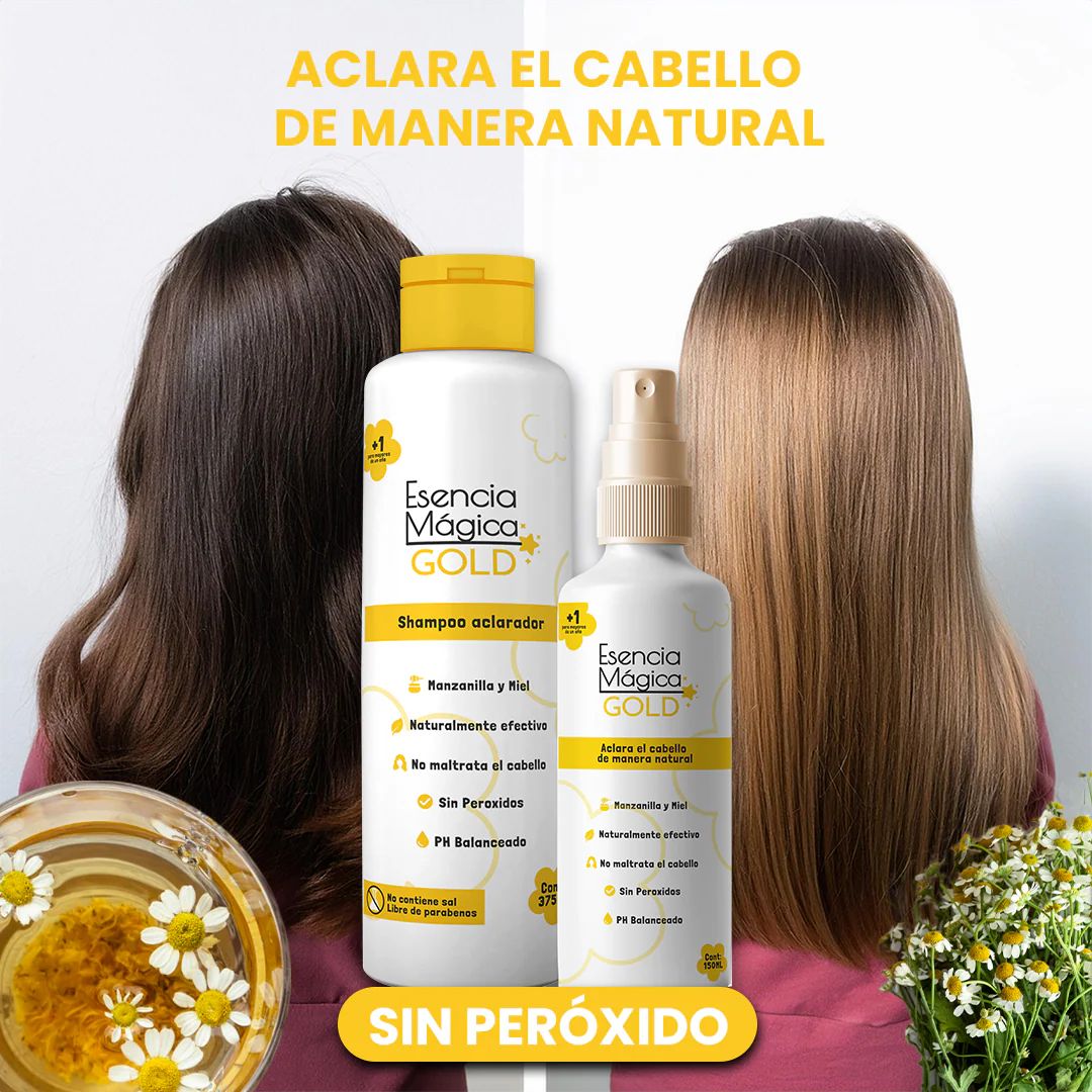 Combo Gold Esencia Aclaradora Kids – Shampoo 375 ml + Spray 130 ml (Apto desde 1 año)