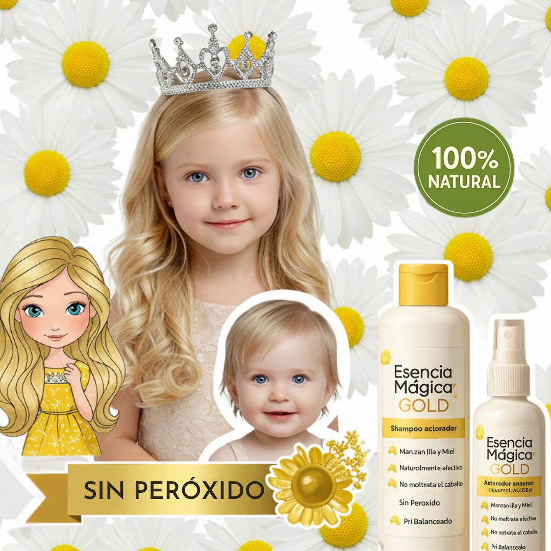 Combo Gold Esencia Aclaradora Kids – Shampoo 375 ml + Spray 130 ml (Apto desde 1 año)