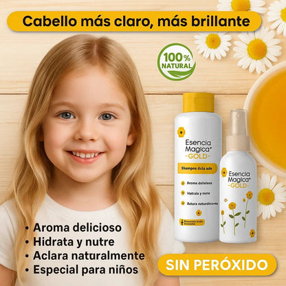 Combo Gold Esencia Aclaradora Kids – Shampoo 375 ml + Spray 130 ml (Apto desde 1 año)