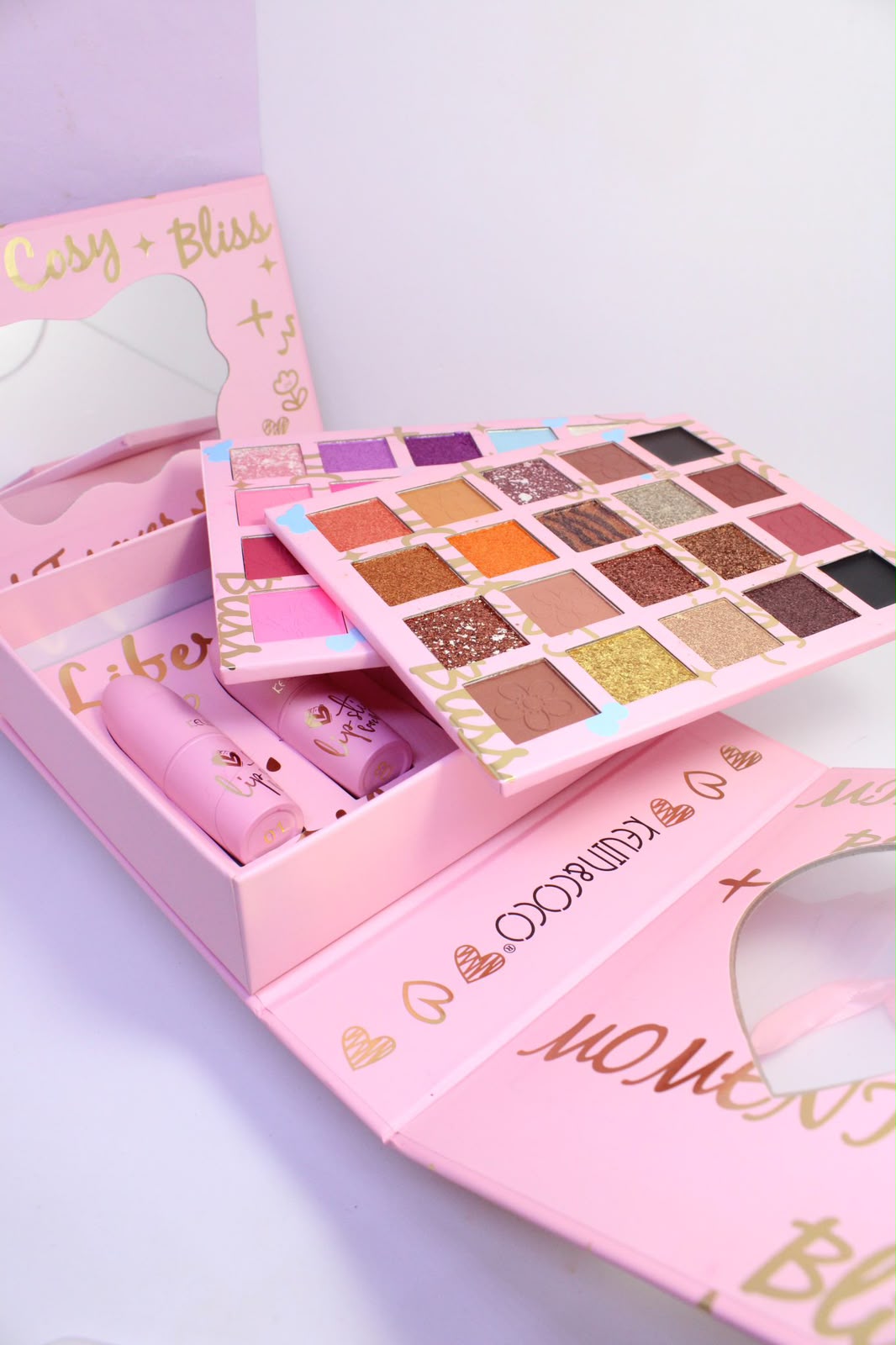 Kit KEVIN&COCO "To Miss Love" 💖 40 Sombras + 4 Labiales + Espejo en Caja de Regalo