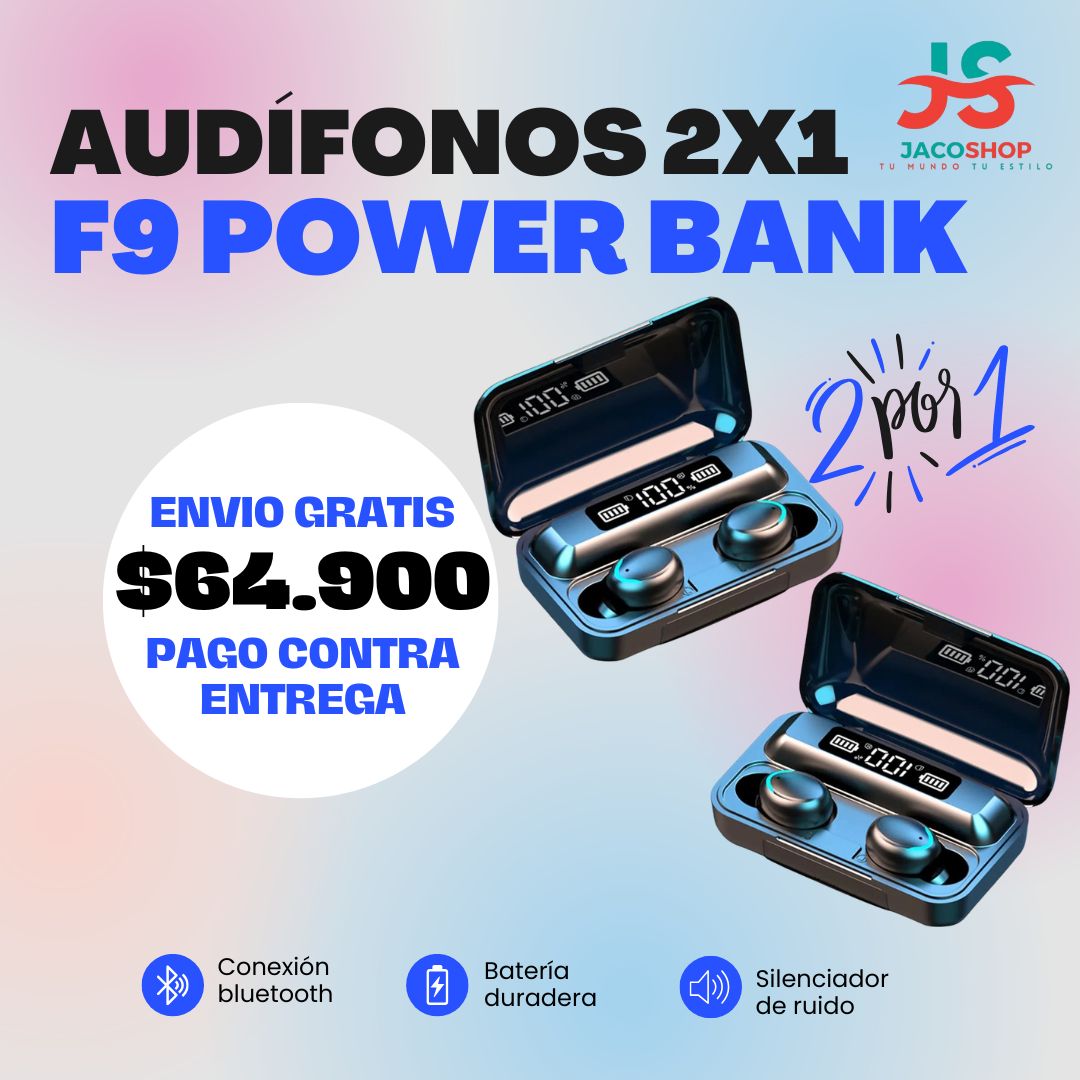 Audífonos Inalámbricos F9 TWS 2x1 con Estuche Power Bank – Bluetooth 5.0