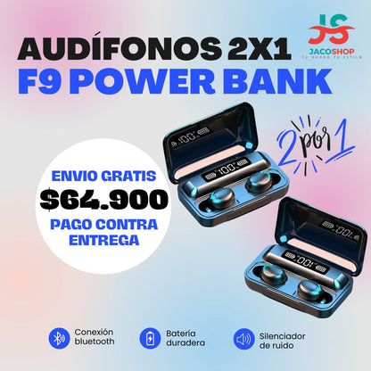 Audífonos Inalámbricos F9 TWS 2x1 con Estuche Power Bank – Bluetooth 5.0